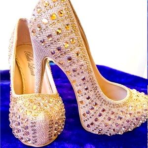 Nataly-05 By Bella Luna Rhinestone Studded Platform Stiletto Dress Heel Gold 7.5